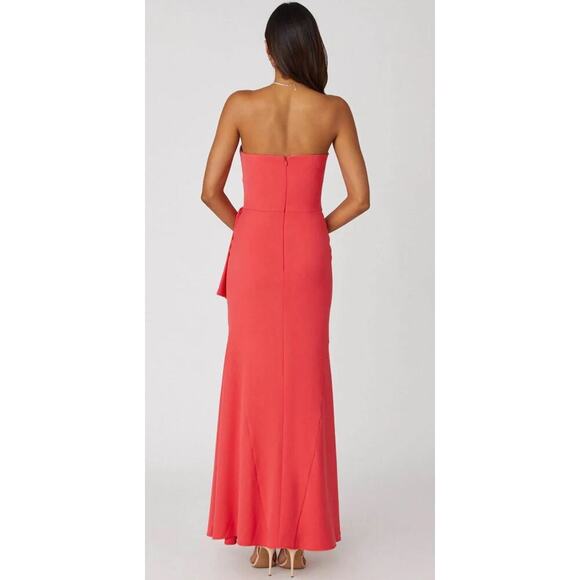 Shoshanna Susan Dress Coral Crepe Maxi Strapless Gown - Picture 2 of 3